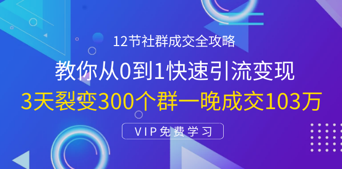 12节社群成交全攻略：从0到1快速引流变现，3天裂变300个群一晚成交103万 - 网赚资源网-网赚资源网