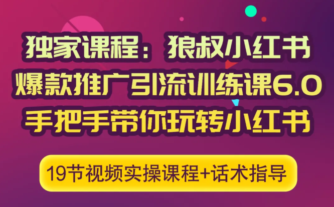 狼叔小红书爆款推广引流训练课6.0，手把手带你玩转小红书 - 网赚资源网-网赚资源网