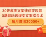 30天疯卖文案速成变现营，0基础玩透爆卖文案捞金术！每月增收20000+-网赚资源网