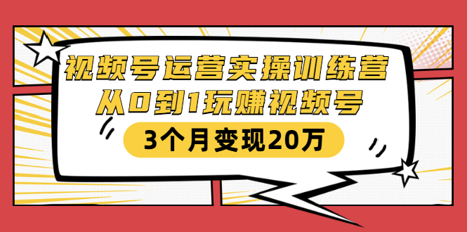 视频号运营实操训练营：从0到1玩赚视频号，3个月变现20万 - 网赚资源网-网赚资源网