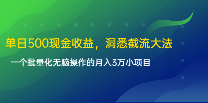 单日500现金收益，洞悉截流大法，一个批量化无脑操作的月入3万小项目 - 网赚资源网-网赚资源网