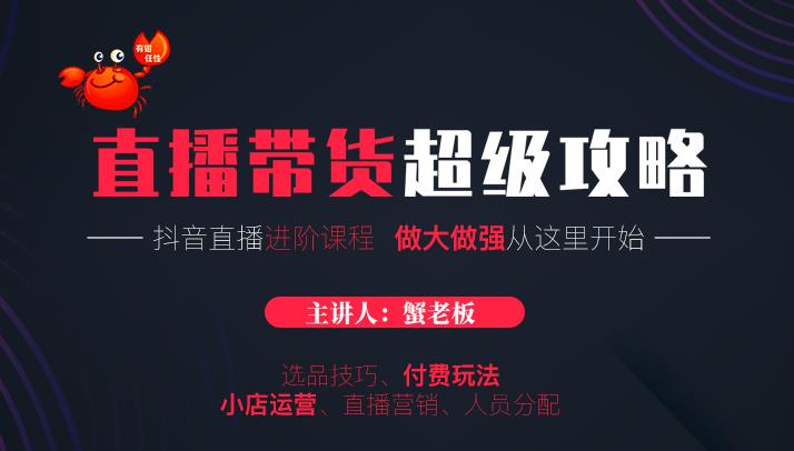 蟹老板抖音直播带货超级攻略：抖音直播带货的详细玩法，小店运营、付费投放等 - 网赚资源网-网赚资源网