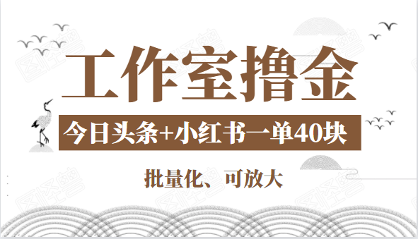 工作室撸金二件套：撸今日头条原创收益+小红书一单利润40块项目 - 网赚资源网-网赚资源网