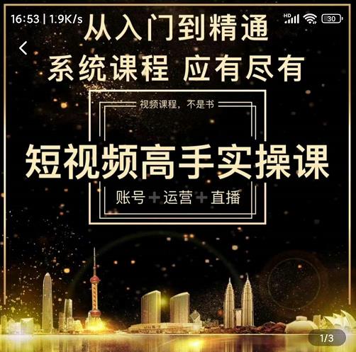短视频高手实操课：账号+运营+直播，从入门到精通，系统课程，应有尽有-网赚资源网