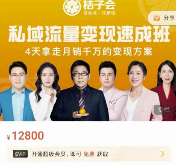 桔子会·私域流量变现速成班，4天拿走月销千万的变现方案 价值12800元 - 网赚资源网-网赚资源网