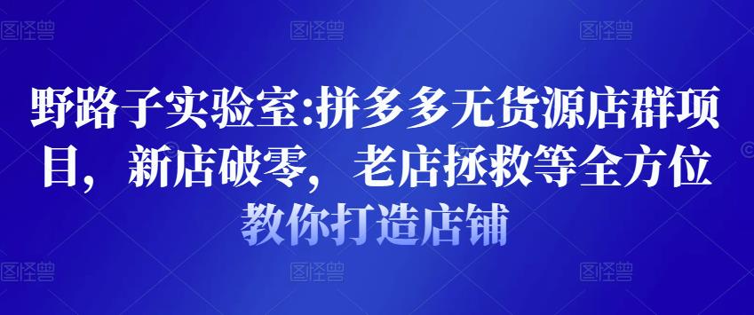 野路子实验室:拼多多无货源店群项目，新店破零，老店拯救等全方位教你打造店铺 - 网赚资源网-网赚资源网