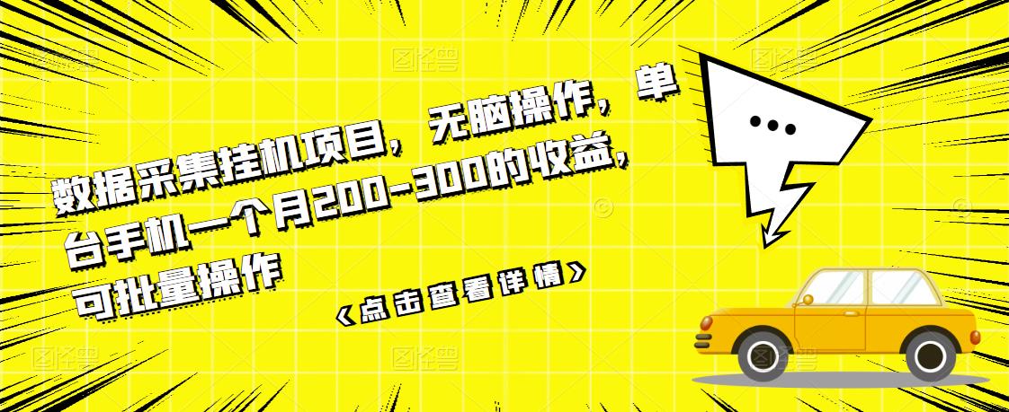 数据采集挂机项目，无脑操作，单台手机一个月200-300的收益，可批量操作 - 网赚资源网-网赚资源网