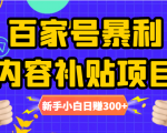 百家号暴利内容补贴项目，图文10元一条，视频30一条，新手小白日赚300+-网赚资源网