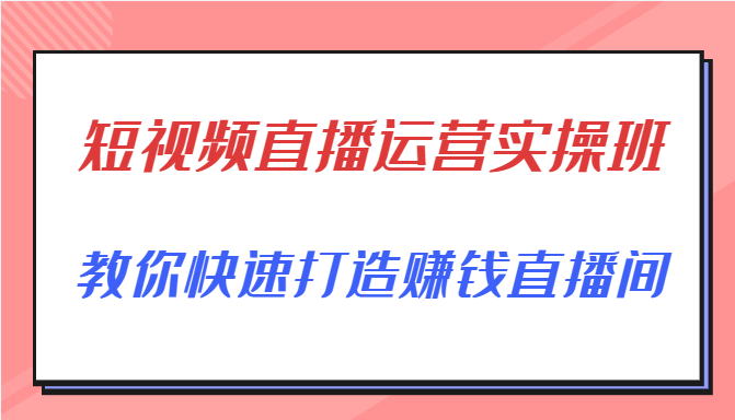 短视频直播运营实操班，直播带货精细化运营实操，教你快速打造赚钱直播间 - 网赚资源网-网赚资源网