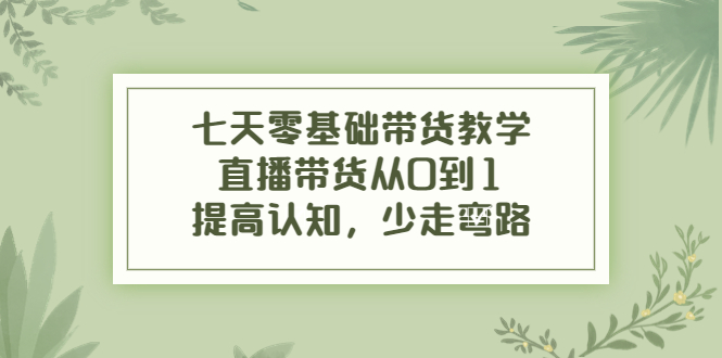 七天零基础带货教学，直播带货从0到1，提高认知，少走弯路 - 网赚资源网-网赚资源网