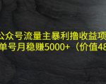 公众号流量主暴利撸收益项目，单人单号月稳赚5000+（价值480元）-网赚资源网