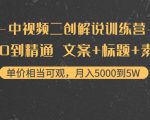 中视频二创解说训练营：从0到精通 文案+标题+素材、月入5000到5W-网赚资源网