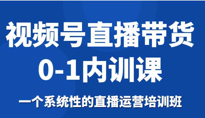 视频号直播带货0-1内训课，一个系统性的直播运营培训班 - 网赚资源网-网赚资源网
