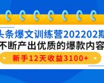 头条爆文训练营202202期,不断产出优质的爆款内容,新手12天收益3100+-网赚资源网
