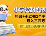 唐老师小学资料变现项目，抖音+小红书2个平台操作，月入数万元（全套资料+教程）-网赚资源网