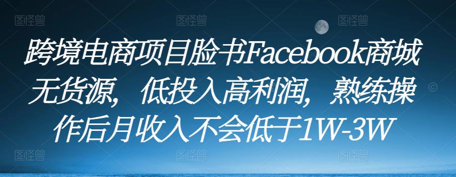 跨境电商项目脸书Facebook商城无货源，低投入高利润，熟练操作后月收入不会低于1W-3W-网赚资源网
