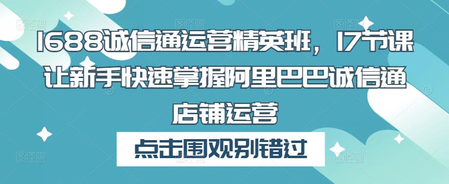 1688诚信通运营精英班，17节课让新手快速掌握阿里巴巴诚信通店铺运营 - 网赚资源网-网赚资源网