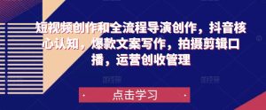 短视频创作和全流程导演创作，抖音核心认知，爆款文案写作，拍摄剪辑口播，运营创收管理-网赚资源网