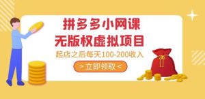 黄岛主·拼多多小网课无版权虚拟项目分享课:起店之后每天100-200收入-网赚资源网