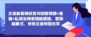 企业新营销获客18招短视频+直播+私域全网营销新思维,营销新模式,传统企业转型必学-网赚资源网