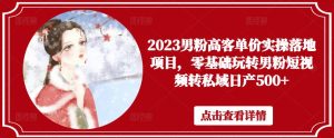 2023男粉高客单价实操落地项目,零基础玩转男粉短视频转私域日产500+-网赚资源网