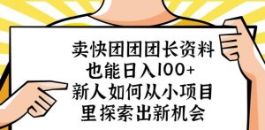 卖快团团团长资料也能日入100+新人如何从小项目里探索出新机会-网赚资源网