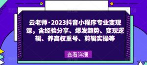 云老师·2023抖音小程序专业变现课，含经验分享、爆发趋势、变现逻辑、养高权重号、剪辑实操等-网赚资源网