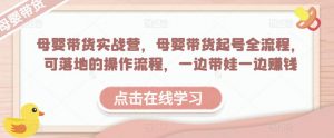 母婴带货实战营,母婴带货起号全流程,可落地的操作流程,一边带娃一边赚钱(附素材)-网赚资源网