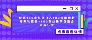 价值980小红书日入300突破限制无限私信日+100创业粉项目适合所有行业-网赚资源网