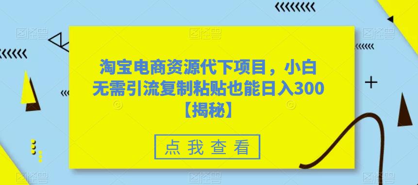 淘宝电商资源代下项目，小白无需引流复制粘贴也能日入300＋【揭秘】 - 网赚资源网-网赚资源网