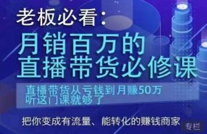 老板必看：月销百万的直播带货必修课，直播带货从亏钱到月赚50万，听这门课就够了-网赚资源网