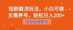 短剧截流玩法，小白可做无需养号，轻松日入200+-网赚资源网