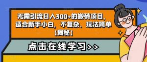 无需引流日入300+的搬砖项目,适合新手小白,不复杂、玩法简单【揭秘】-网赚资源网