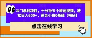 冷门暴利项目，十分钟五个原创视频，轻松日入600+，适合小白0基础【揭秘】-网赚资源网