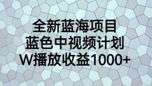 全新蓝海项目,蓝色中视频计划,1W播放量1000+【揭秘】-网赚资源网
