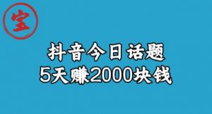 宝哥·风向标发现金矿，抖音今日话题玩法，5天赚2000块钱【拆解】-网赚资源网