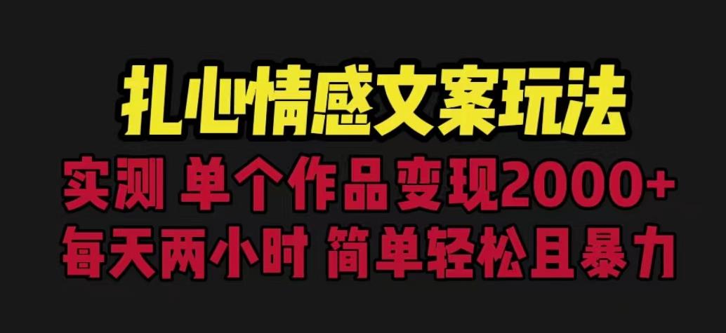 扎心情感文案玩法，单个作品变现5000+，一分钟一条原创作品，流量爆炸【揭秘】 - 网赚资源网-网赚资源网