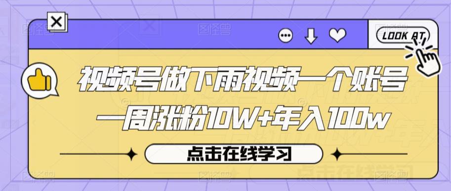 视频号做下雨视频一个账号一周涨粉10W+年入100w【揭秘】 - 网赚资源网-网赚资源网