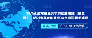 TikTok全方位通关专项企业陪跑【第三期】,从0到1真正的企业TK电商运营全流程-网赚资源网
