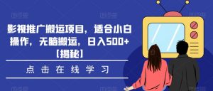 影视推广搬运项目,适合小白操作,无脑搬运,日入500+【揭秘】-网赚资源网