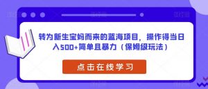 转为新生宝妈而来的蓝海项目,操作得当日入500+简单且暴力(保姆级玩法)【揭秘】-网赚资源网