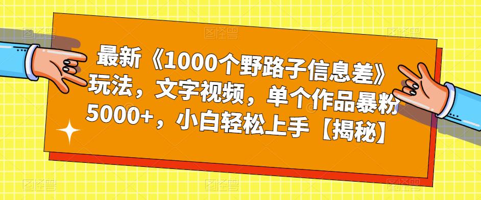 最新《1000个野路子信息差》玩法，文字视频，单个作品暴粉5000+，小白轻松上手【揭秘】 - 网赚资源网-网赚资源网