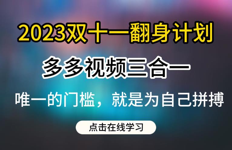2023双十一翻身计划，多多视频带货三合一玩法教程【揭秘】 - 网赚资源网-网赚资源网