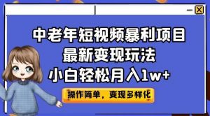 中老年短视频暴利项目最新变现玩法,小白轻松月入1w+【揭秘】-网赚资源网