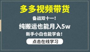 多多视频带货,备战双十一,纯搬运也能月入5w,新手小白也能学会-网赚资源网