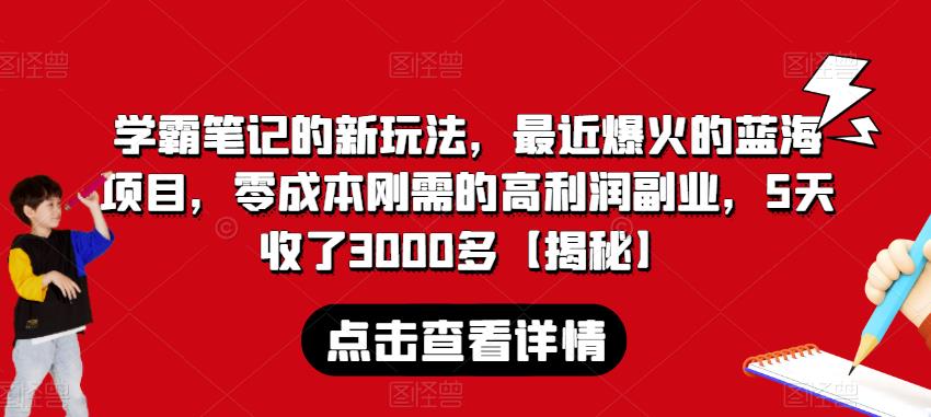 学霸笔记的新玩法，最近爆火的蓝海项目，零成本刚需的高利润副业，5天收了3000多【揭秘】 - 网赚资源网-网赚资源网
