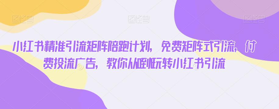 小红书精准引流矩阵陪跑计划，免费矩阵式引流，付费投流广告，教你从0到1玩转小红书引流 - 网赚资源网-网赚资源网