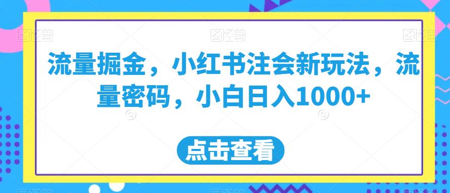 流量掘金，小红书注会新玩法，流量密码，小白日入1000+【揭秘】 - 网赚资源网-网赚资源网