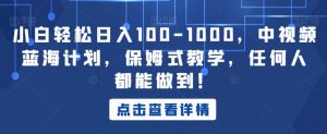 小白轻松日入100-1000,中视频蓝海计划,保姆式教学,任何人都能做到!【揭秘】-网赚资源网