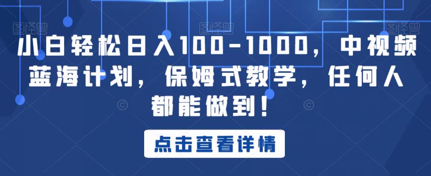 小白轻松日入100-1000，中视频蓝海计划，保姆式教学，任何人都能做到！【揭秘】 - 网赚资源网-网赚资源网
